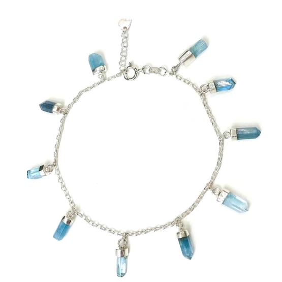 Aquamarine anklet for girls- Aquamarine crystal anklet - raw aquamarine anklet - Blue stone anklet (1)