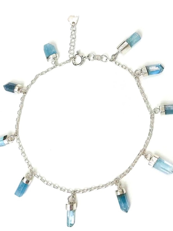 Aquamarine anklet for girls- Aquamarine crystal anklet - raw aquamarine anklet - Blue stone anklet (1)
