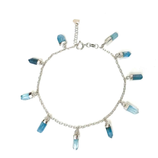 Aquamarine anklet for girls- Aquamarine crystal anklet - raw aquamarine anklet - Blue stone anklet (1)