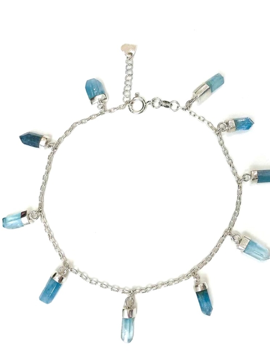 Aquamarine anklet for girls- Aquamarine crystal anklet - raw aquamarine anklet - Blue stone anklet (1)