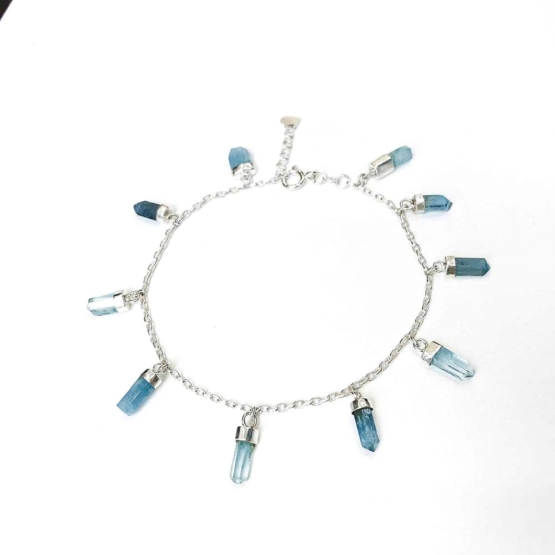 Aquamarine anklet for girls- Aquamarine crystal anklet - raw aquamarine anklet - Blue stone anklet (1)