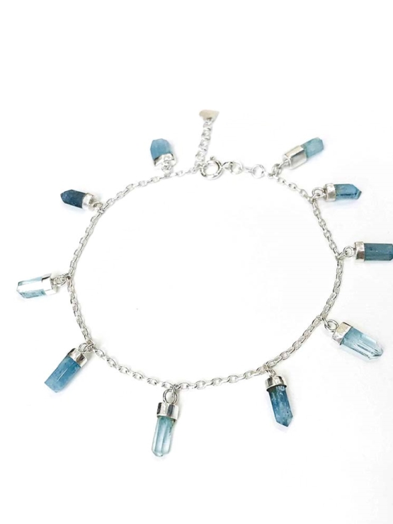 Aquamarine anklet for girls- Aquamarine crystal anklet - raw aquamarine anklet - Blue stone anklet (1)