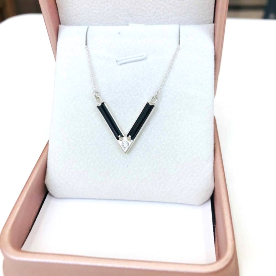 Black tourmaline choker necklace for girls - Black tourmaline V choker - V letter choker - Black crystal choker