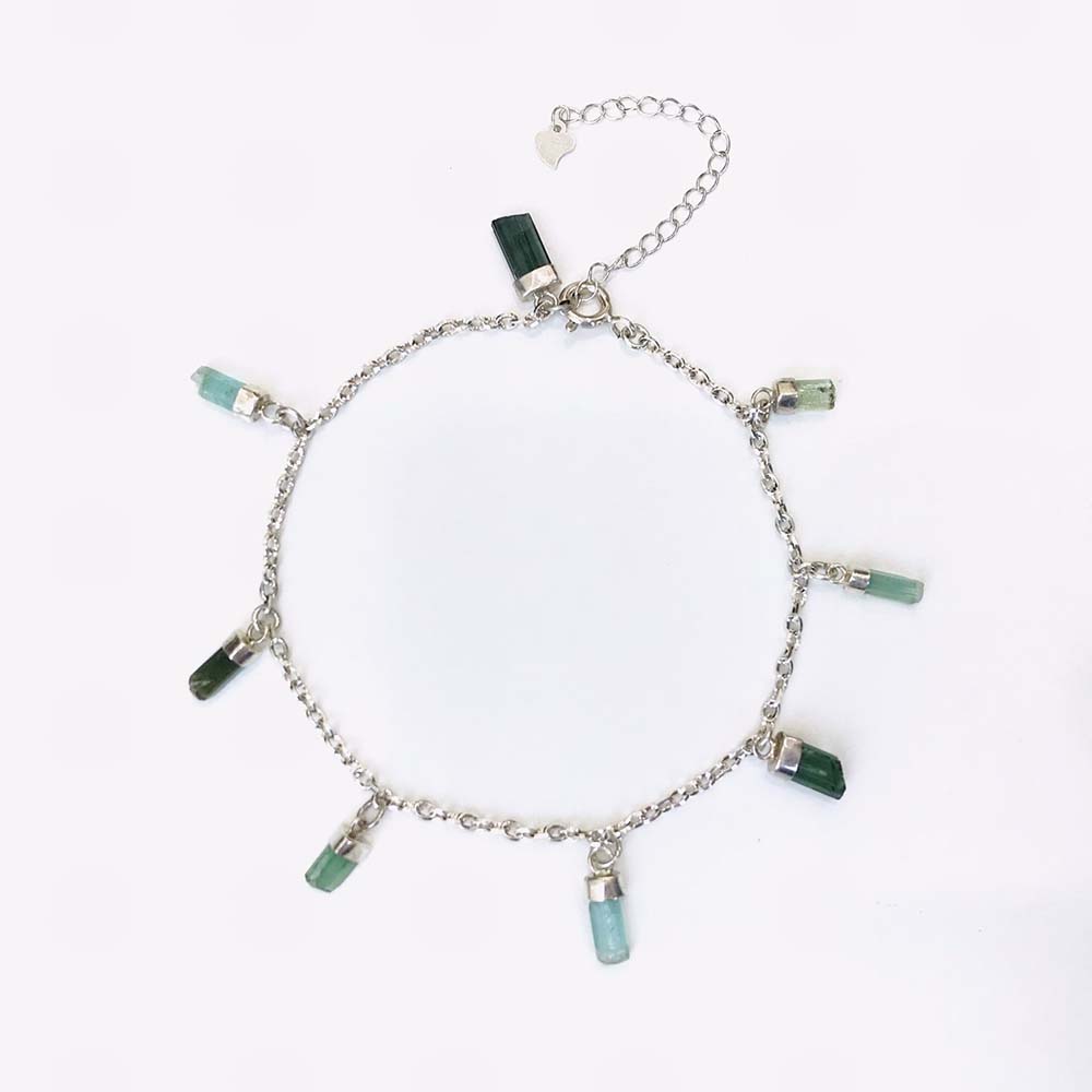 Raw green tourmaline anklet green tourmaline crystal anklet green tourmaline charm anklet AGT001A Elisa Jewelry and Gems