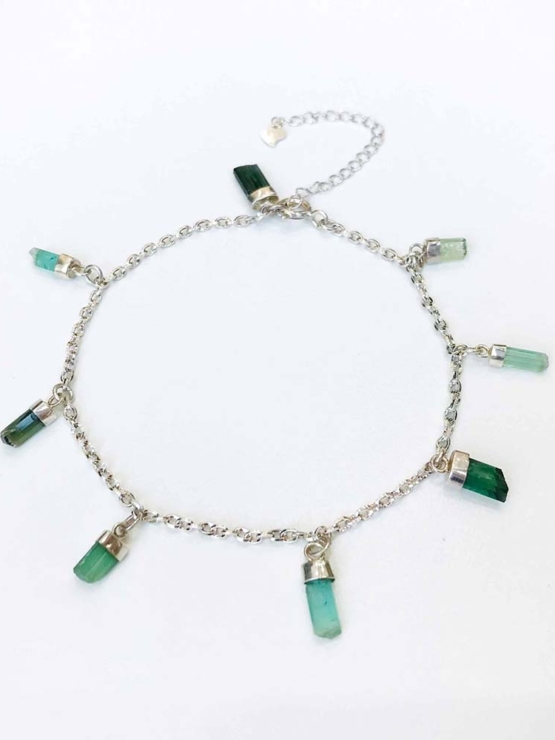 Green tourmaline anklet for girls- Green tourmaline crystal anklet - raw Green tourmaline anklet - Green tourmaline stone anklet