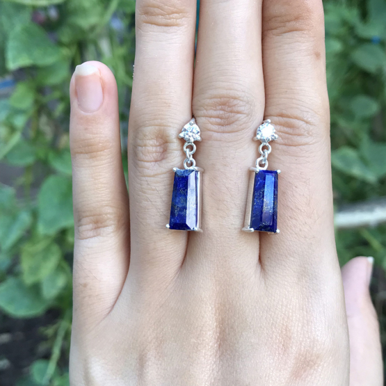 Lapis dangle earrings for girls- Lapis lazuli dangle earrings - lapis jewelry- Blue stone earrings