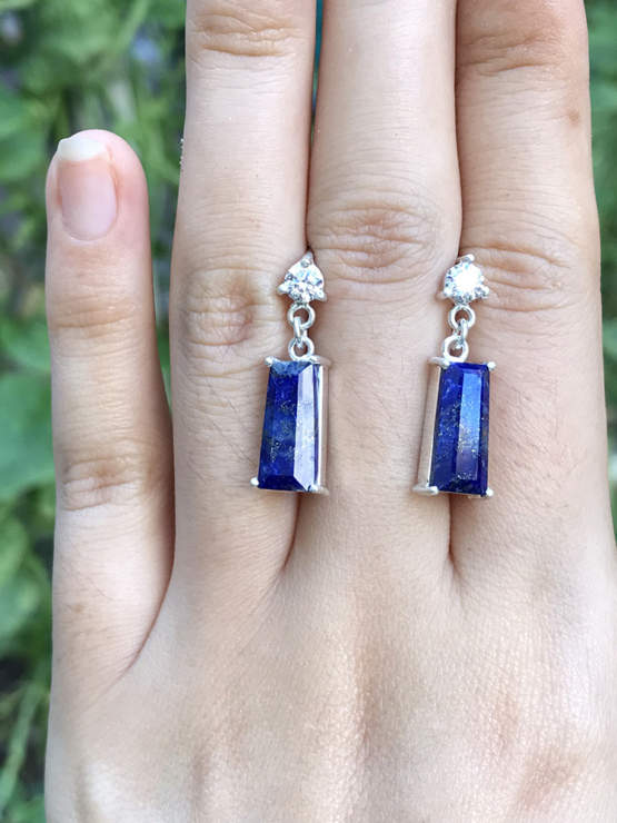 Lapis dangle earrings for girls- Lapis lazuli dangle earrings - lapis jewelry- Blue stone earrings