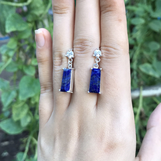 Lapis dangle earrings for girls- Lapis lazuli dangle earrings - lapis jewelry- Blue stone earrings