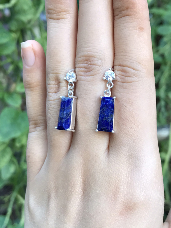 Lapis dangle earrings for girls- Lapis lazuli dangle earrings - lapis jewelry- Blue stone earrings