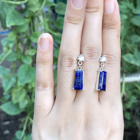 Lapis dangle earrings for girls- Lapis lazuli dangle earrings - lapis jewelry- Blue stone earrings