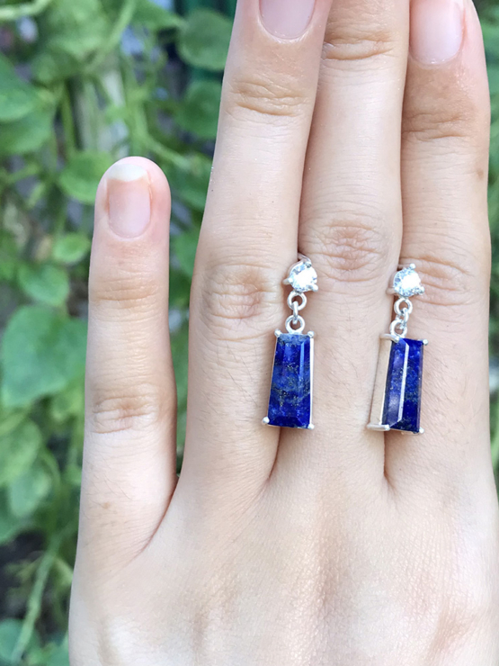 Lapis dangle earrings for girls- Lapis lazuli dangle earrings - lapis jewelry- Blue stone earrings