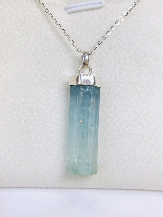 Raw aquamarine crystal pendant necklace for girls-Natural aquamarine pendant-Blue gemstone pendant