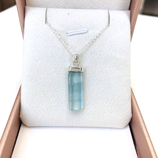Raw aquamarine crystal pendant necklace for girls-Natural aquamarine pendant-Blue gemstone pendant