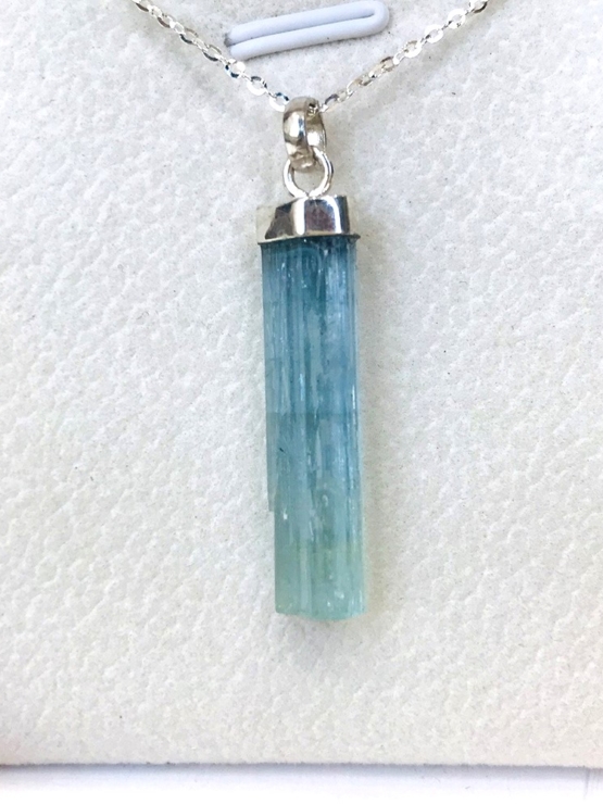 Raw aquamarine crystal pendant necklace for girls-Natural aquamarine pendant-Blue gemstone pendant