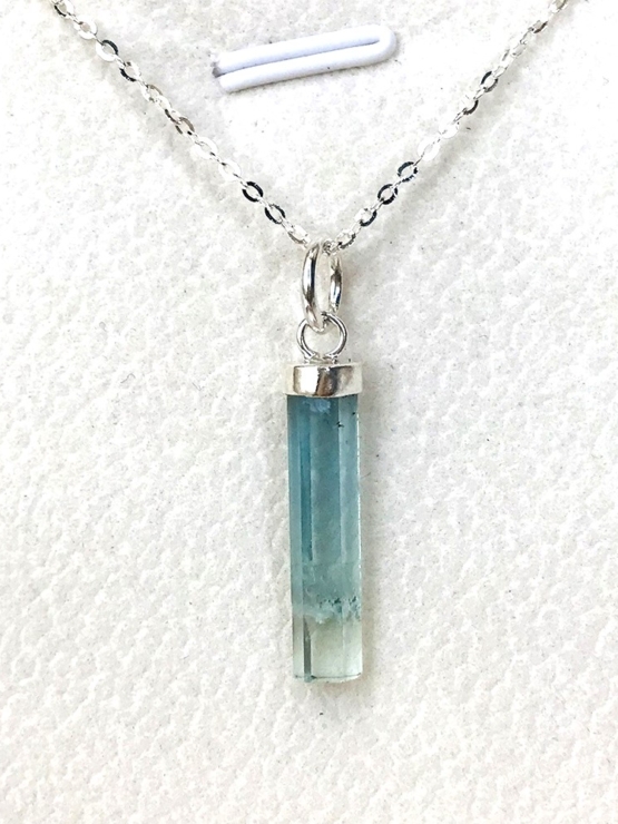 Raw aquamarine crystal pendant necklace for girls-Natural aquamarine pendant-Blue gemstone pendant