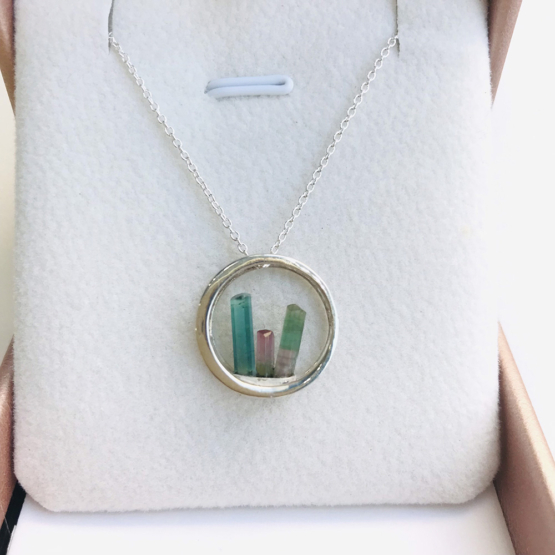 Raw tourmaline pendant necklace for girls