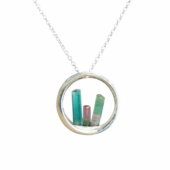 Raw tourmaline pendant necklace for girls