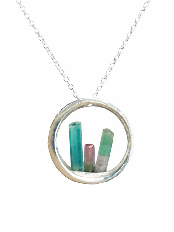 Raw tourmaline pendant necklace for girls