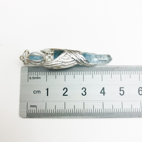 aquamarine crystal pendant with eagle wings embracing outside- eagle wing pendant - auqmarine sterling silver pendant for man