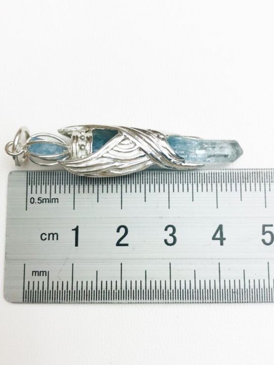 aquamarine crystal pendant with eagle wings embracing outside- eagle wing pendant - auqmarine sterling silver pendant for man