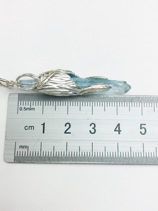 aquamarine crystal pendant with eagle wings embracing outside- eagle wing pendant - auqmarine sterling silver pendant for man
