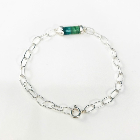 bicolor tourmaline bracelet with big hoop sterling silver chain