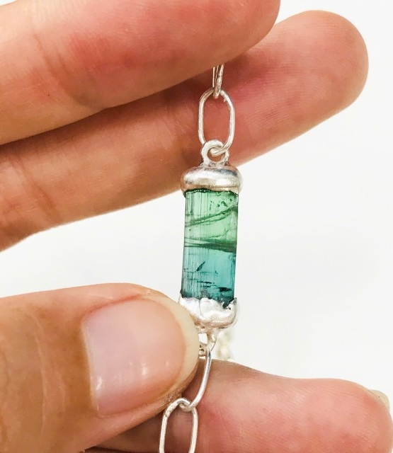 bicolor tourmaline bracelet with big hoop sterling silver chain