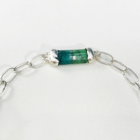 bicolor tourmaline bracelet with big hoop sterling silver chain