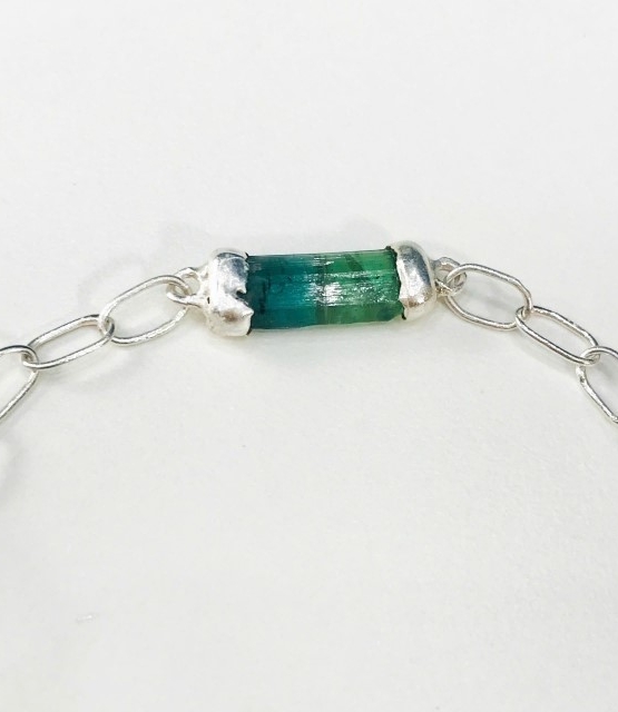bicolor tourmaline bracelet with big hoop sterling silver chain