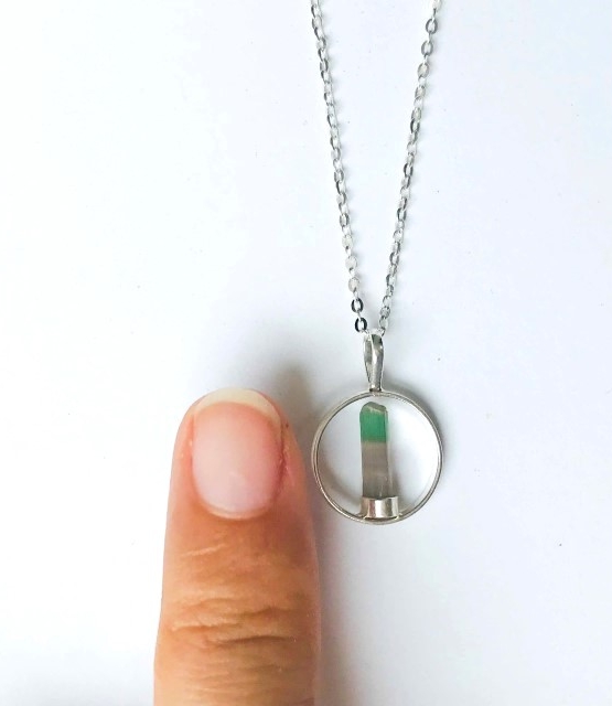 Bicolor tourmaline pendant for girls - Small bicolor tourmaline pendant necklace