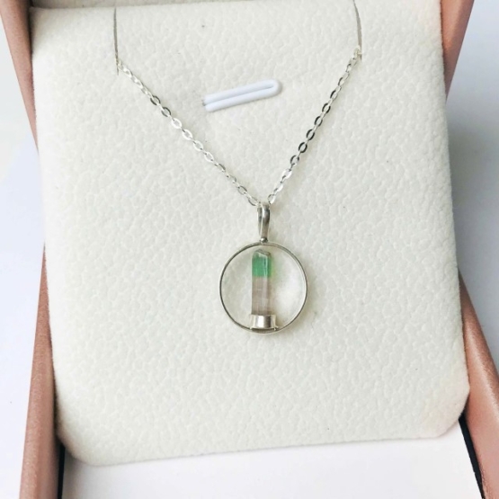 Bicolor tourmaline pendant for girls - Small bicolor tourmaline pendant necklace