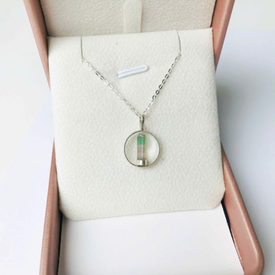 Bicolor tourmaline pendant for girls - Small bicolor tourmaline pendant necklace