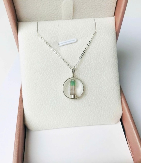 Bicolor tourmaline pendant for girls - Small bicolor tourmaline pendant necklace