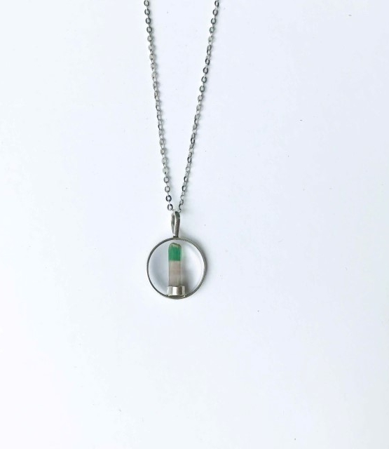 Bicolor tourmaline pendant for girls - Small bicolor tourmaline pendant necklace