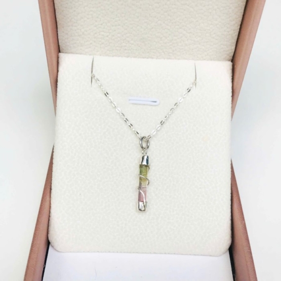 Bicolor tourmaline pendant for girls - Small bicolor tourmaline pendant necklace