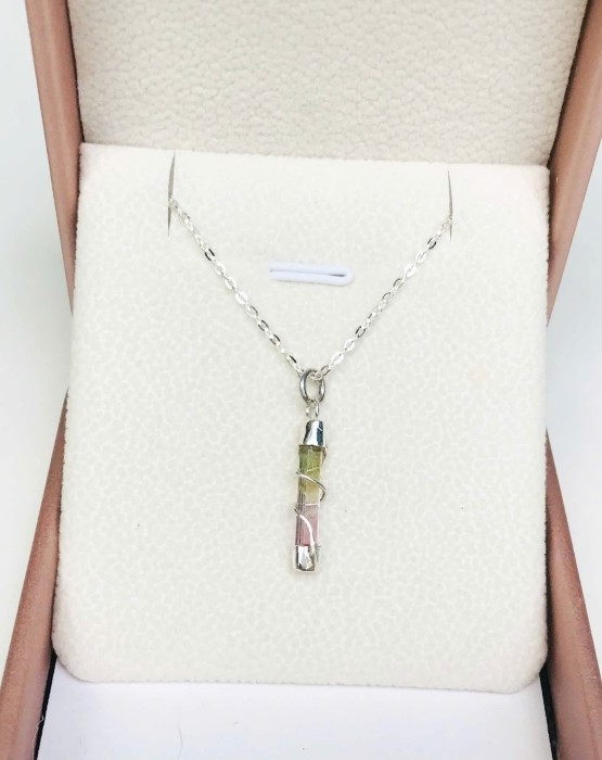 Bicolor tourmaline pendant for girls - Small bicolor tourmaline pendant necklace