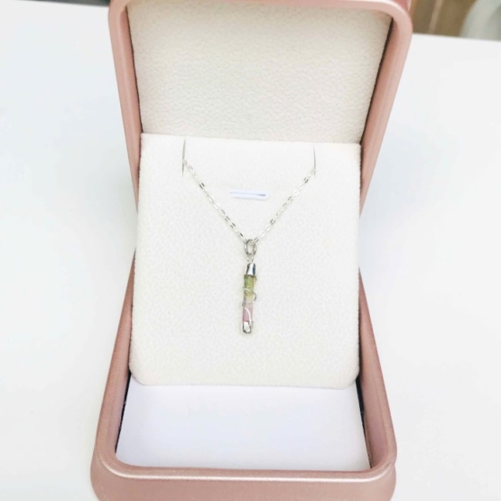 Bicolor tourmaline pendant for girls - Small bicolor tourmaline pendant necklace