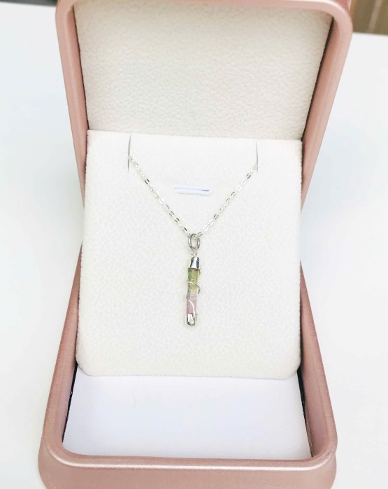 Bicolor tourmaline pendant for girls - Small bicolor tourmaline pendant necklace