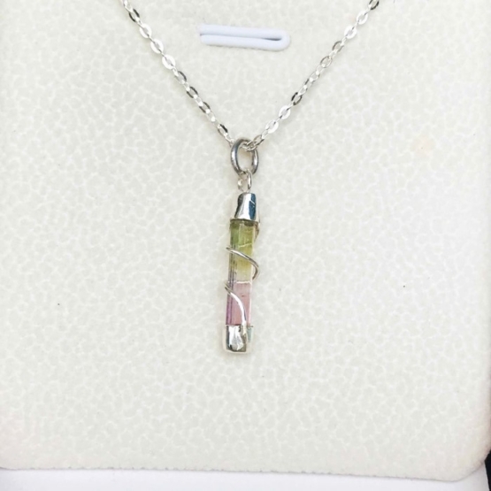 Bicolor tourmaline pendant for girls - Small bicolor tourmaline pendant necklace