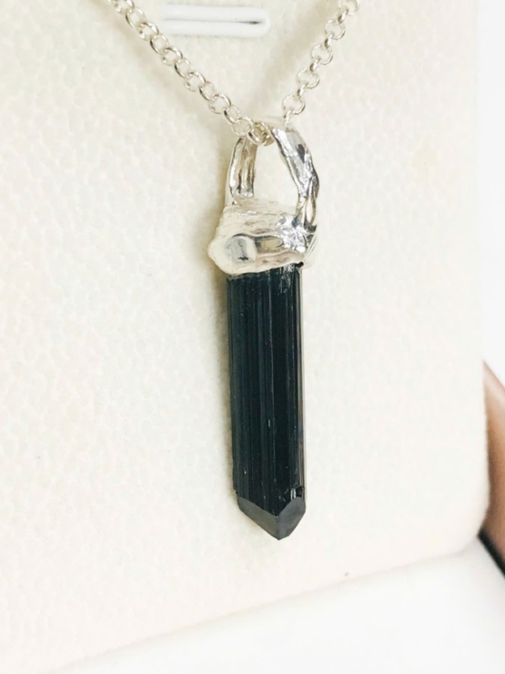 Black tourmaline pendant for men- Raw tourmaline pendant- long crystal tourmaline - Sterling silver black tourmaline pendent (9)