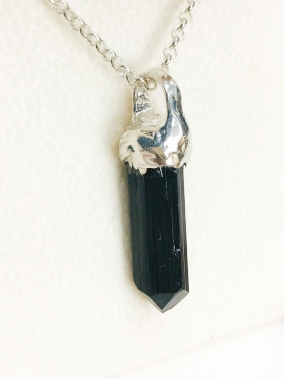 Black tourmaline pendant for men- Raw tourmaline pendant- long crystal tourmaline - Sterling silver black tourmaline pendent