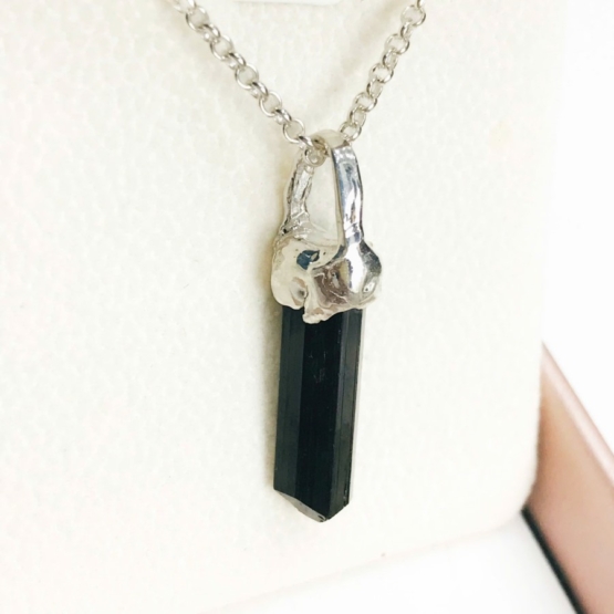 Black tourmaline pendant for men- Raw tourmaline pendant- long crystal tourmaline - Sterling silver black tourmaline pendent (20)