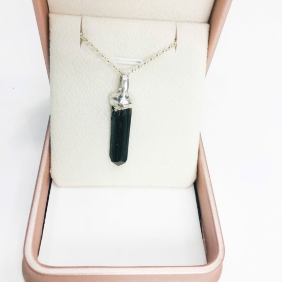 Black tourmaline pendant for men- Raw tourmaline pendant- long crystal tourmaline - Sterling silver black tourmaline pendent