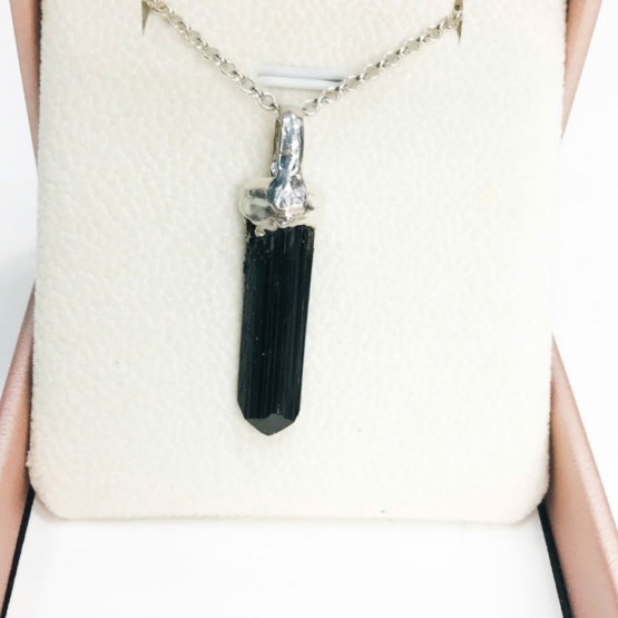 Black tourmaline pendant for men- Raw tourmaline pendant- long crystal tourmaline - Sterling silver black tourmaline pendent