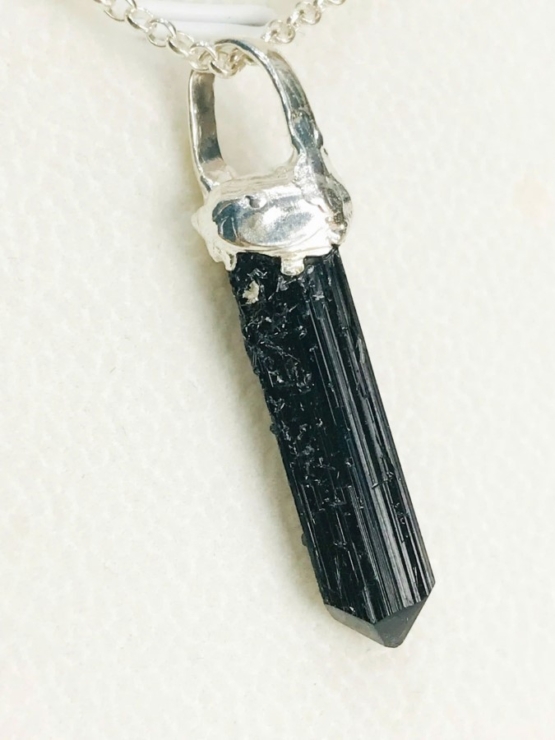 Black tourmaline pendant for men- Raw tourmaline pendant- long crystal tourmaline - Sterling silver black tourmaline pendent