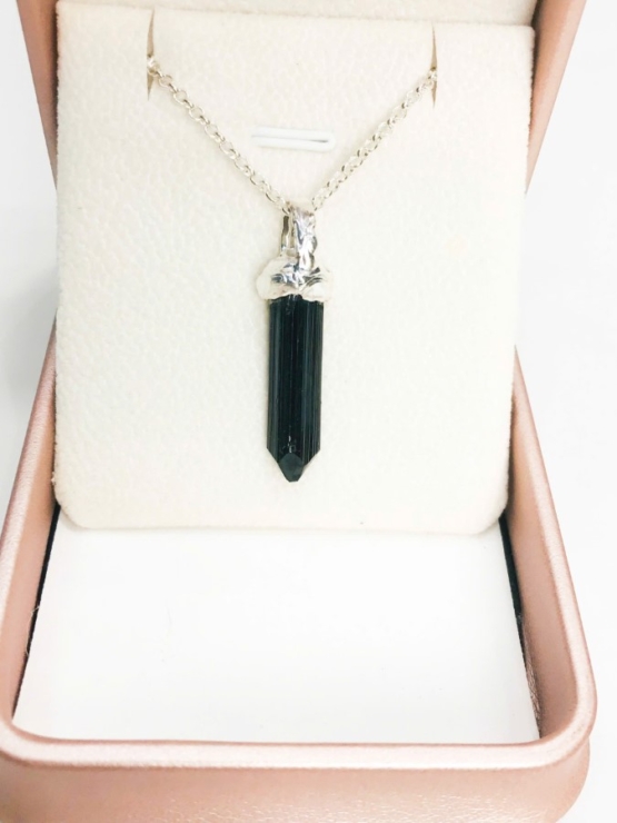 Black tourmaline pendant for men- Raw tourmaline pendant- long crystal tourmaline - Sterling silver black tourmaline pendent (9)