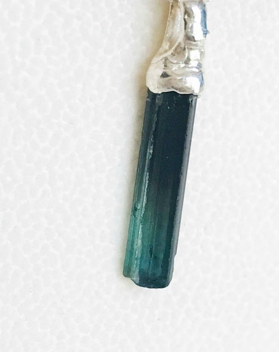 Indicolite tourmaline crystal pendant necklace for girls - dark tourmaline pendant