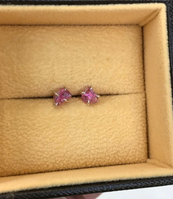 raw pink stud earrings for girls