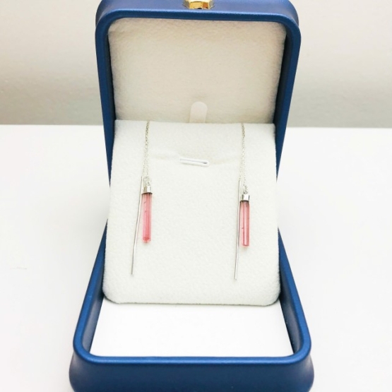 Pink tourmaline thread earrings for girls - tourmaline crystal earrings- pink stone earrings