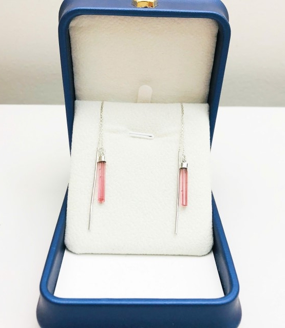 Pink tourmaline thread earrings for girls - tourmaline crystal earrings- pink stone earrings